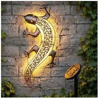 Spetebo LED-Dekofigur Solar Metall Wandbild Gecko in bronze mit 10 LED - 69 x 36 cm (Anzahl, 1 St., Stück), mit Dämmerungssensor
