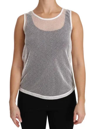 Dolce & Gabbana - Débardeur sans manches transparent en filet blanc pour femme
