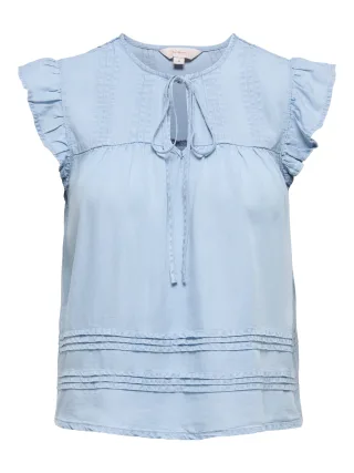 ONLY - ONLCHARIS LIFE SL TIE NECK TOP WVN CC Light Blue Denim - Gr. - S