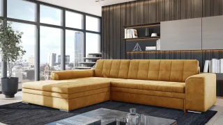 Ecksofa Schlafsofa Sofa LUSAKA in Stoff Fresh Gelb Ottomane Links