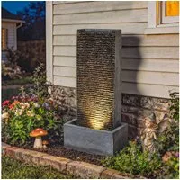 Outsunny Gartenbrunnen mit LED Beleuchtung, Pumpe, Granitoptik, 37.5 cm Breite, Wasserbecken BxT: 22x22 cm, (Springbrunnen, 1 tlg., Zimmerbrunnen), für Garten Rasen 37,5 x 22 x 80 cm
