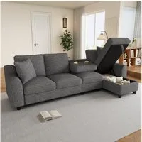 REDOM Sofa L-förmiges Samtsofa, mit aufklappbarem Stauraum, klappbare Rückenlehne mit Getränkehaltern 1 Teile