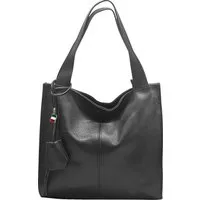 FLORENCE Schultertasche Florence Echtleder Hobo Bag Damen schwarz (Schultertasche), Damen Leder Schultertasche, Shopper, schwarz ca. 33cm