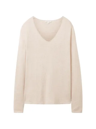 Tom Tailor - Pullover mit V-Ausschnitt desert sand melange - Gr. - M