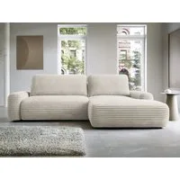 Goldstoff Ecksofa mit Schlaffunktion und Bettkasten, Cord Sofa - Modernes Schlafsofa, L-Form Schlafsofa mit Schlaffunktion und Bettkasten, moderner Cordstoff 2 Teile, pflegeleichtes Cordsofa mit Schlaffunktion in cremefarben