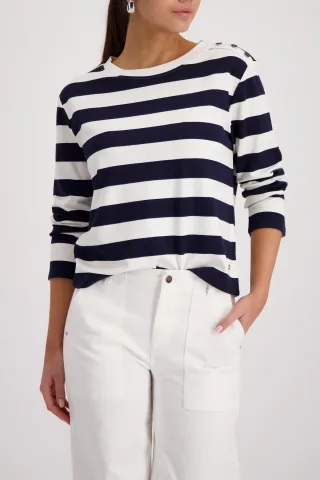 monari - Sweatshirt mit Streifen marine ringel - Gr. - 40