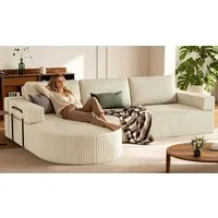 Patbrela Ecksofa Cord Schlafsofa L Form mit Abgerundeter Chaise Longue