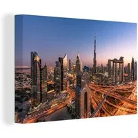 OneMillionCanvasses® Leinwandbild Skyline von Dubai mit Verkehr, Vereinigte Emirate, Fotodruck (1 St), Leinwand Bilder Klein, Wand Dekoration Aesthetic 30x20 cm