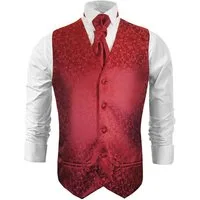 Paul Malone Anzugweste Herren Hochzeitsweste mit Plastron Set 2tlg floral - Bräutigam (Set, 2-tlg., mit Weste und Plastron) bordeaux rot V95, Gr. 52 (M)