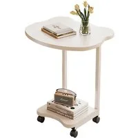 HEYHIPPO Beistelltisch Niedlicher Beistelltisch mit Bären-Design, 2 Ebenen & Rollen, 45x35cm (60cm hoher Nachttisch, leicht & platzsparend, C-Form als Seitentisch), Zweistöckiger Rolltisch, mobil für Schlafzimmer & Wohnzimmer, weiß
