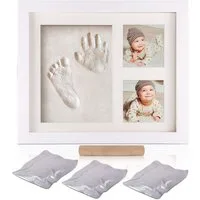 SinLaw Bilderrahmen Holzfotorahmen, Babyhand- und Fußabdrücke, Babyfotorahmen-Set, Bilderrahmen aus Holz mit 3er-Pack ungiftiger Stempelkissen.