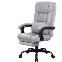 ALFORDSON Bürostuhl mit Fußstütze und XL-Lendenkissen, 150° neigbar, Grau