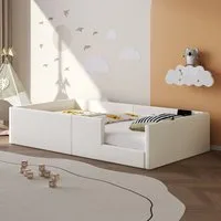 Flieks Polsterbett, Kinderbett Einzelbett 90x200cm mit Aufladen und Rausfallschutz