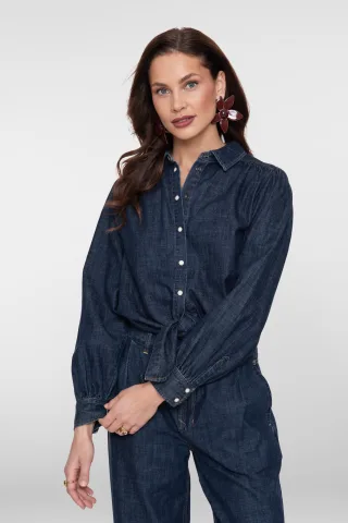 Geisha Fashion Women - Jeans blouse knot dark blue denim washed - Gr. - XXL