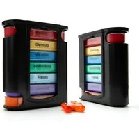 BigDean Pillendose 2 Stück Tablettenbox Schwarz 7 Tage Morgens, Mittags, Abends & Nachts (Set, 2 St., Tablettendosenturm), Tablettendosenturm, 7 tage Sortierdosen, BPA-Frei, Lebensmittelecht.