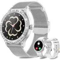 ANYSUN Smartwatch Damen mit Bluetooth-Anru/ mit 58 Diamanten Smartwatch (1,27 Zoll) Fitness Tracker Uhr für Damen Herren mit Schlafmonitor, IP68 Wasserdicht/120+ Sportmodi/Damen-Sportuhr für Android iOS