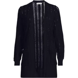 Langer offener Soft Flow Ajour-Cardigan aus Leinenmix, Damen,  Blau, Baumwolle/Leinen/Lyocell (Viskose), by Lands' End