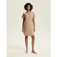 Henderson Nachthemd Nachthemd aus Baumwolle Kurzarm Print Rundhals beige Homewear Eluna (1-tlg)