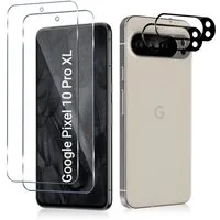 CLM-Tech Displayschutzglas 2X für Google Pixel 10 Pro XL 6,8 Zoll, Panzerfolie 2X Kameraschutz 4er Set Kameraglas Panzerglas 9H Glas Folie, 4 Stück, Anti-Fingerabdruck und blasenfreie Anbringung