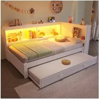 Flieks Daybett, Tagesbett 90x200cm mit Ausziehbett 90x190cm, LED und Aufladenfunktion