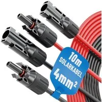 ABSINA 2x 10 Meter Solarkabel 4mm2 H1Z2Z2-K schwarz & rot - PV Kabel 4mm2 Solarkabel, (1000 cm)