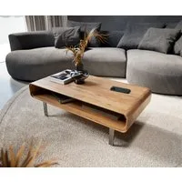 DELIFE Couchtisch Anaya, Akazie Natur 100x50 cm 1 Fach L-Fuß Edelstahl Couchtisch