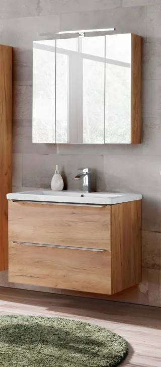 Badmöbel Set 3-tlg Badezimmerset PERUGIA Eiche inkl. Waschbecken 80cm