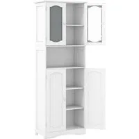 COSTWAY Hochschrank Küche, Badezimmerschrank, mit 4 Türen & Fach, Weiß