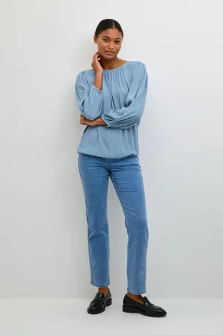 Langarm-Bluse Regular fit Faded Denim light blue