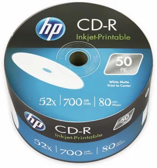 HP CD-R 80Min, 700MB, 52x, Bulk-Pack, 50 CDs, bedruckbar