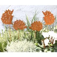 LB H&F Lilienburg Teichfigur 4er SET Gartenstecker Herbstdeko Herbststecker Deko Herbst Garten, (Metall Stecker Blumenkasten Igelstecker Beetstecker), Gartendeko Igel Dekofigur Rostfigur Figur Rostigel rostig Rost