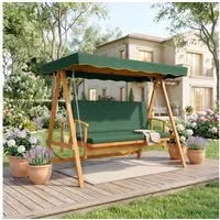 Outsunny Hollywoodschaukel 2 in 1 Gartenschaukel aus Holz mit Sonnendach Sitzauflage bis 330kg, 3-Sitzer, Liegefunktion, 3-Sitzer Gartenschaukel aus Holz, 1 tlg., 2 in 1 Holzschaukel mit Liegefunktion, für Garten, Terrasse, 236x130x181 cm, Dunkelgrün