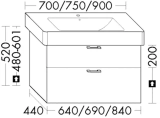Burgbad Waschtischunterschrank System 30 Preisgruppe 4 Sana 520x640x440 Eiche Schwarz, WYKA064F6334 WYKA064F6334