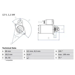 Bosch Anlasser 1,1 kW Fiat Opel