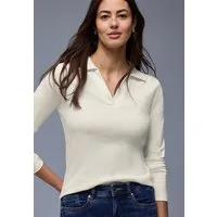 STREET ONE Langarm-Poloshirt in Melange-Optik und mit Ripp-Struktur