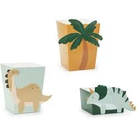 partydeco Einweggeschirr-Set, Papier, Snackbox 9,5x9,5x12cm + 10x10x5,5cm Dinosaurier 6er Set Grün / Gelb