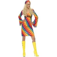 Smiffys Hippie-Kostüm Regenbogen Hippie - Kostüm Kleid für Fasching, Für den Summer of Love unterm Regenbogen