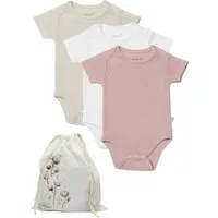 biorganic Kurzarmbody Waffle (3er Pack) Mehrfarbig Unisex, Baby Body für Jungen und Mädchen (Set, 4-tlg., 3er-Pack Bodys & 1 Beutel) Waffelmuster, Bio-Baumwolle, Größe 56 - 86