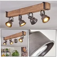 hofstein Deckenleuchte Deckenlampe verstellbar aus Metall/Holz in Grau/Naturfarben, ohne Leuchtmittel, Deckenleuchte im Industrial/Retro/Vintage-Design m. Holzbalken, 4xGU10