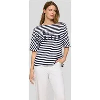 Rabe Rundhalsshirt im Streifen-Look und mit Glitzer-Druck