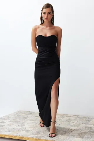 Unifarbenes langes Abiball-Abend- und Ballkleid für Damen