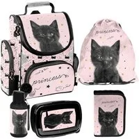PASO Schulrucksack (Schulset, 5-tlg), Katze, 5-tlg. Set, Rosa