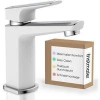 instmaier Waschtischarmatur Amelie Wasserhahn für Bad, Waschbeckenarmatur in edlem Design Weißer Körper mit elegant spiegelnder Chromoberfläche