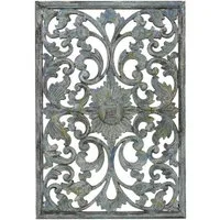 Oriental Galerie Wandbild Vintage Blumen Schnitzerei Blau Antik 64 x 44 cm, Mandala, Blume (1 St)