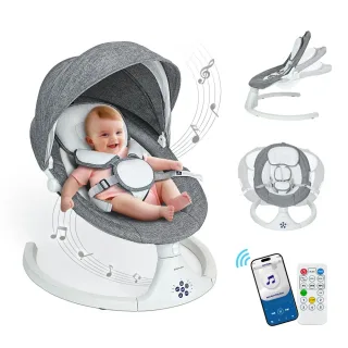 Electric Bluetooth Music Bouncer Rocker with 5 Sway Modes, 3 Timing, Removable Cushion Baby Swing for Infant