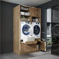 Roomart Waschmaschinenumbauschrank Doppelschrank 134 cm SERIE-I, 2 Geräte, 130 kg, Ausziehbrett, 3 Farben (Waschmaschinenschrank Trocknerschrank mit Schrankaufsätzen) 130 kg Belastbarkeit, Ausziehbrett, 2 Geräte möglich, in 3 Farben