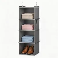 BlingBin Hängeaufbewahrung Hängeregal Schrankorganizer Stabiler Kleiderschrank Organizer (1er Set, 1 St., 4 Fächer – 30x30x80 cm), Hängeorganizer Kleiderschrank mit Metallhaken und verstärkten Böde