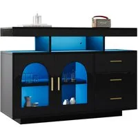 Merax Sideboard mit Hochglanzfront, Kommode mit 3 Schubladen und 2 Türen,inkl. LED,Buffet,Anrichte