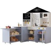 SOFTWEARY Spielküche Holz, MDF, Kunststoff, Spielzeugküche inkl. Zubehör mit Sound für Kinder, Kinderküche