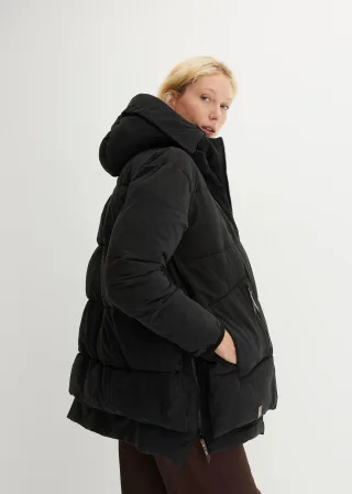 bonprix Oversize Winterjacke mit Kapuze, schwarz, Gr.38, Wattierte Winterjacke mit Kapuze und Taschen